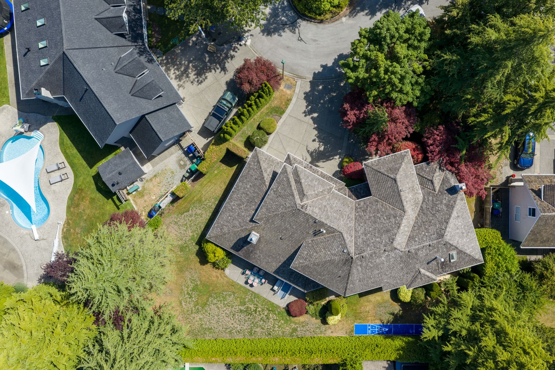 Top down drone view of the home and the lot