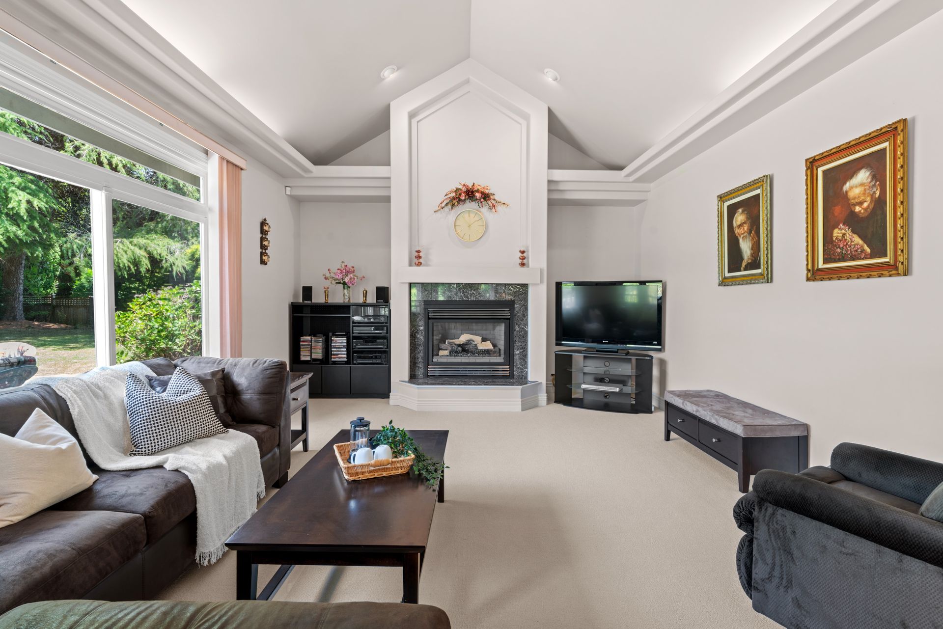 Family room with a fireplace