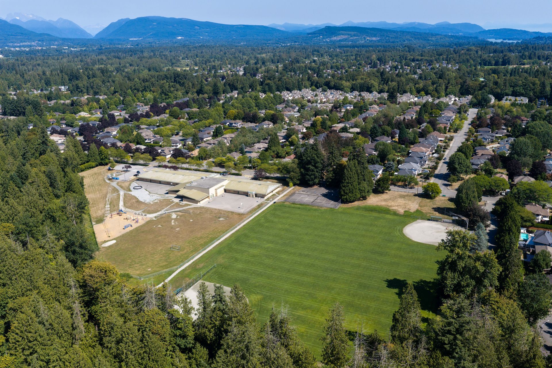 Drone view of the school fields nearby